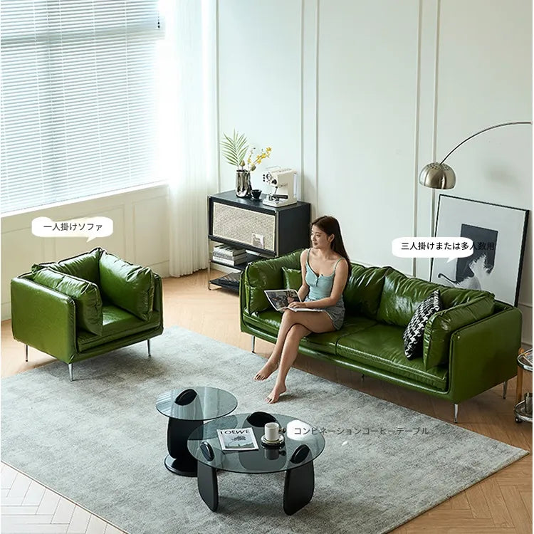 ソファー グリーン ライトブラウン 無垢材 シリコンフィル 合皮 fmdgz-3728