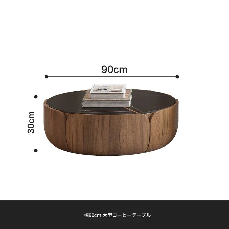 【モダンなセンターテーブル】多層板セラミック製・収納付き・おしゃれなラウンドデザイン・リビングに最適なインテリア fme-3126