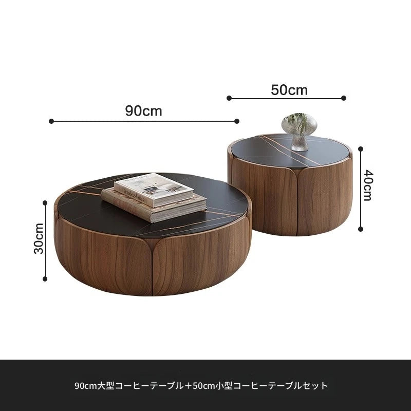 【モダンなセンターテーブル】多層板セラミック製・収納付き・おしゃれなラウンドデザイン・リビングに最適なインテリア fme-3126