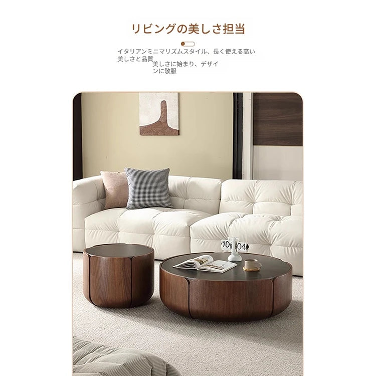 【モダンなセンターテーブル】多層板セラミック製・収納付き・おしゃれなラウンドデザイン・リビングに最適なインテリア fme-3126