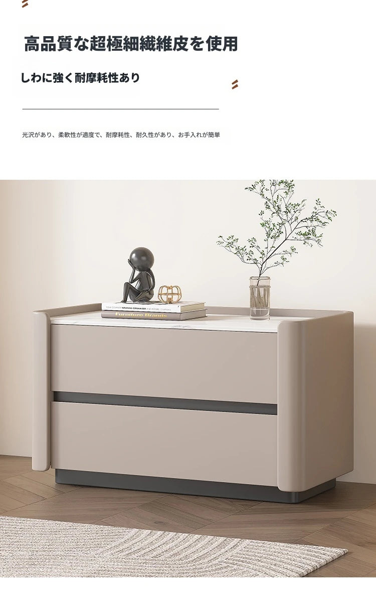 モダンパイン材ナイトテーブル｜セラミック天板＆PUレザー仕上げ｜収納力抜群のデザイン家具 fmxjs-5346