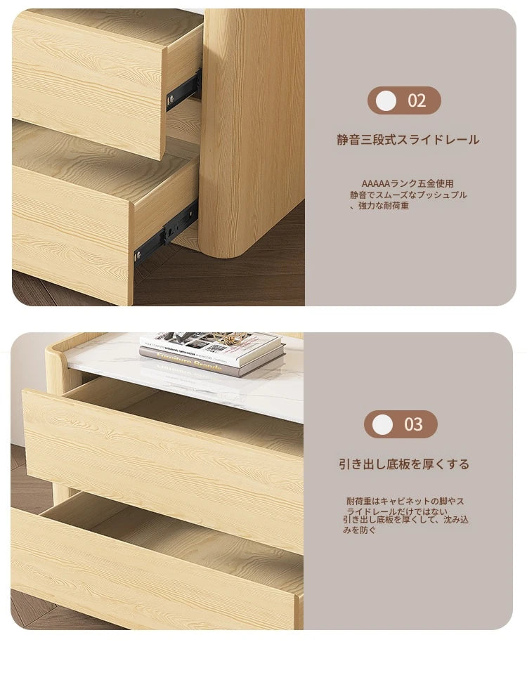 モダンパイン材ナイトテーブル｜セラミック天板＆PUレザー仕上げ｜収納力抜群のデザイン家具 fmxjs-5346