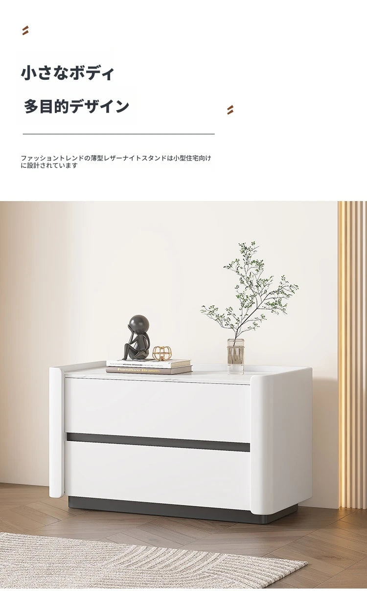 モダンパイン材ナイトテーブル｜セラミック天板＆PUレザー仕上げ｜収納力抜群のデザイン家具 fmxjs-5346