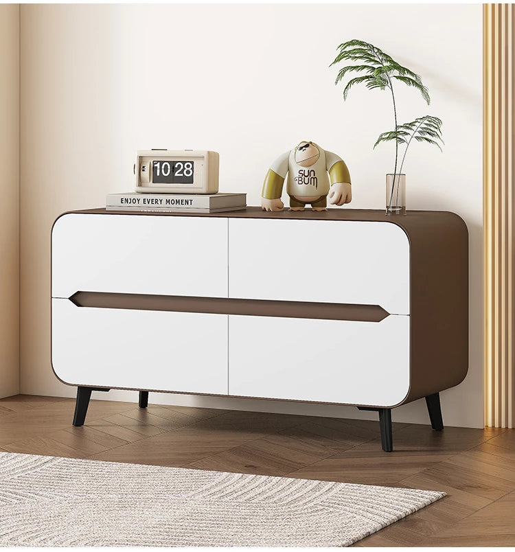 スタイリッシュなパイン材のPUレザー製キャビネット - モダンインテリアにぴったりな収納家具 fmxjs-5349