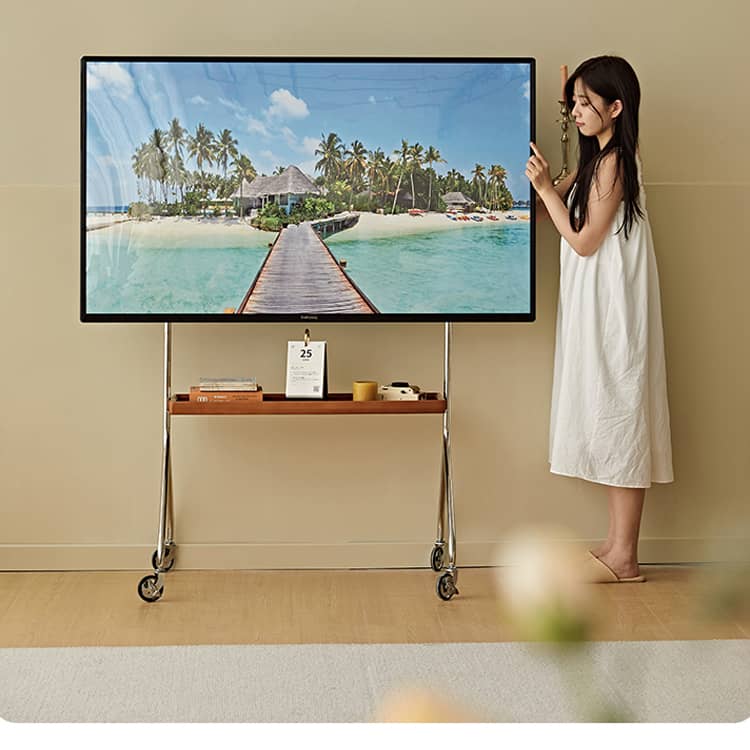 高級ツゲ材と丈夫なステンレス製テレビスタンド - おしゃれで機能的なデザイン fmy-1166