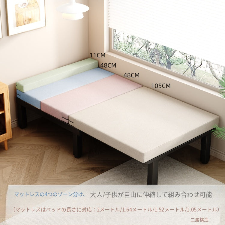 1人用 ソファーベッド 折りたたみ・伸縮式 スライドタイプ｜コットンリネン生地 メタルフレーム fnqe-0226-68