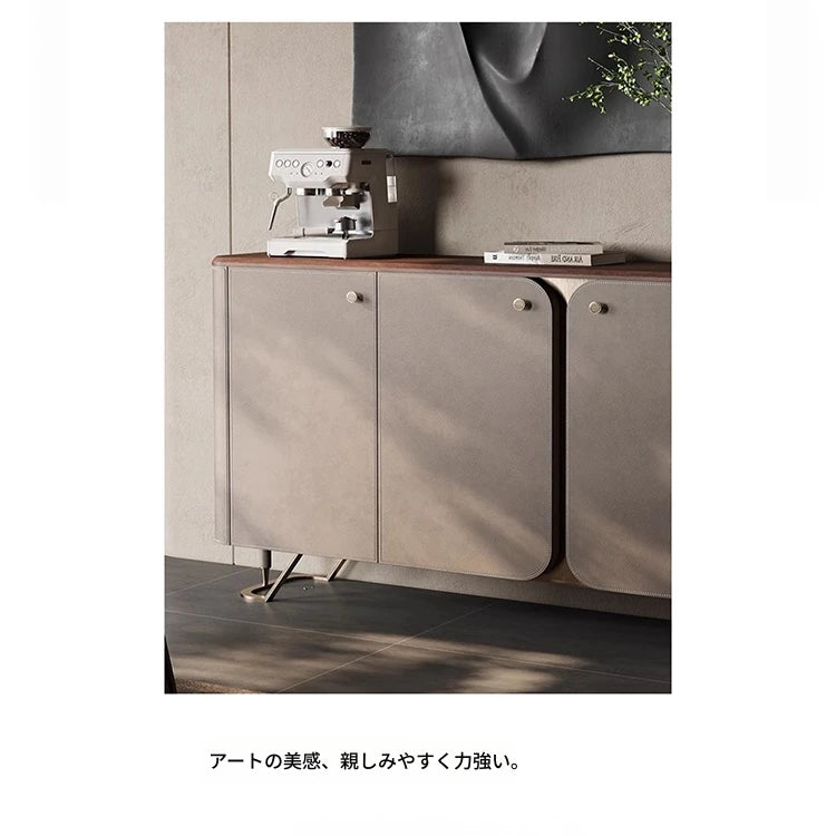 洗練されたPUレザーキャビネット｜ウォールナット多層板使用｜スタイリッシュなインテリア収納家具 fsu-5239