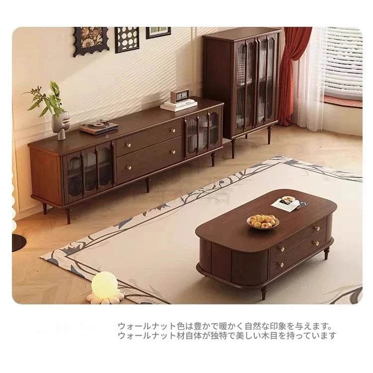 ヴィンテージスタイル多層板テレビ台と強化ガラスキャビネットセット – モダンリビングルームのためのエレガントな収納ソリューション fvp-4591