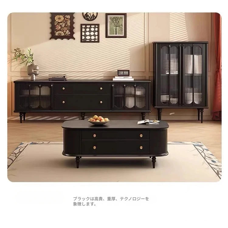 ヴィンテージスタイル多層板テレビ台と強化ガラスキャビネットセット – モダンリビングルームのためのエレガントな収納ソリューション fvp-4591