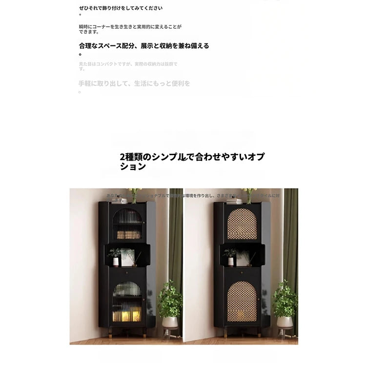 オーク材のスタイリッシュキャビネット｜ガラス扉と銅パーツでおしゃれな収納空間を演出｜シンプル＆モダンデザイン fvp-4594