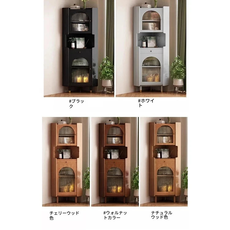 オーク材のスタイリッシュキャビネット｜ガラス扉と銅パーツでおしゃれな収納空間を演出｜シンプル＆モダンデザイン fvp-4594