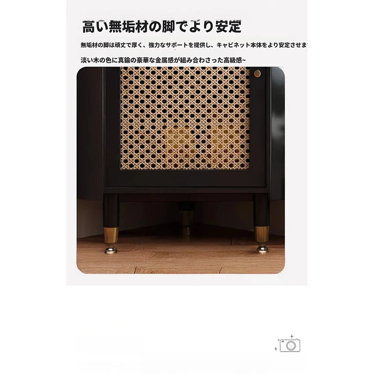 オーク材のスタイリッシュキャビネット｜ガラス扉と銅パーツでおしゃれな収納空間を演出｜シンプル＆モダンデザイン fvp-4594