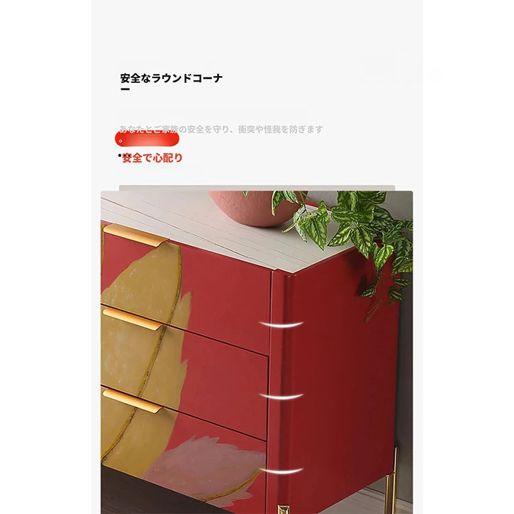 カラフルなデザインのパイン材キャビネット｜セラミック天板＆ステンレス脚付き｜収納力抜群のモダン家具 fws-4581