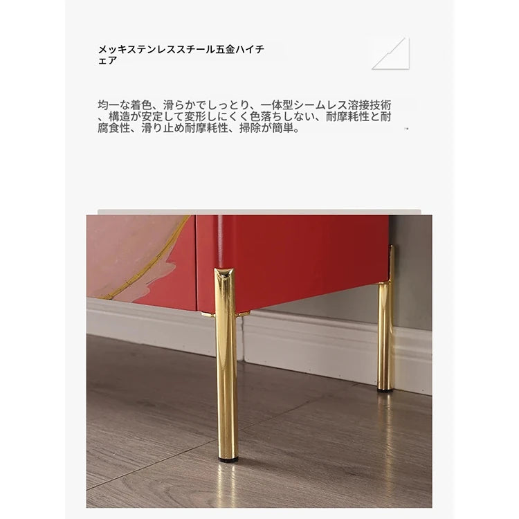 カラフルなデザインのパイン材キャビネット｜セラミック天板＆ステンレス脚付き｜収納力抜群のモダン家具 fws-4581