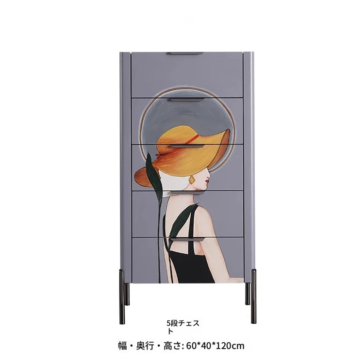 パイン＆セラミック製アートキャビネット - スタイリッシュでおしゃれな収納家具、モダンなインテリアに最適！ fws-4582