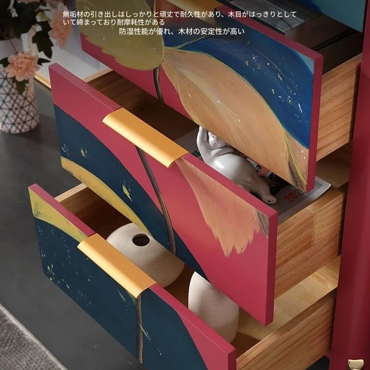 パイン＆セラミック製アートキャビネット - スタイリッシュでおしゃれな収納家具、モダンなインテリアに最適！ fws-4582
