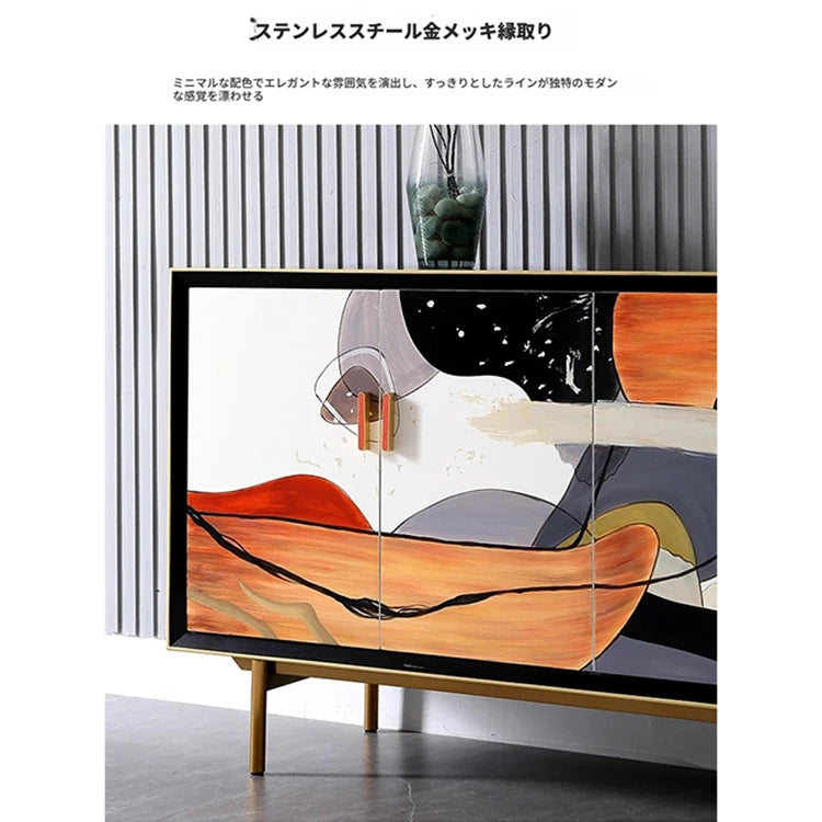 無垢材とステンレス製のアートキャビネット - おしゃれでモダンな収納家具 fws-4583