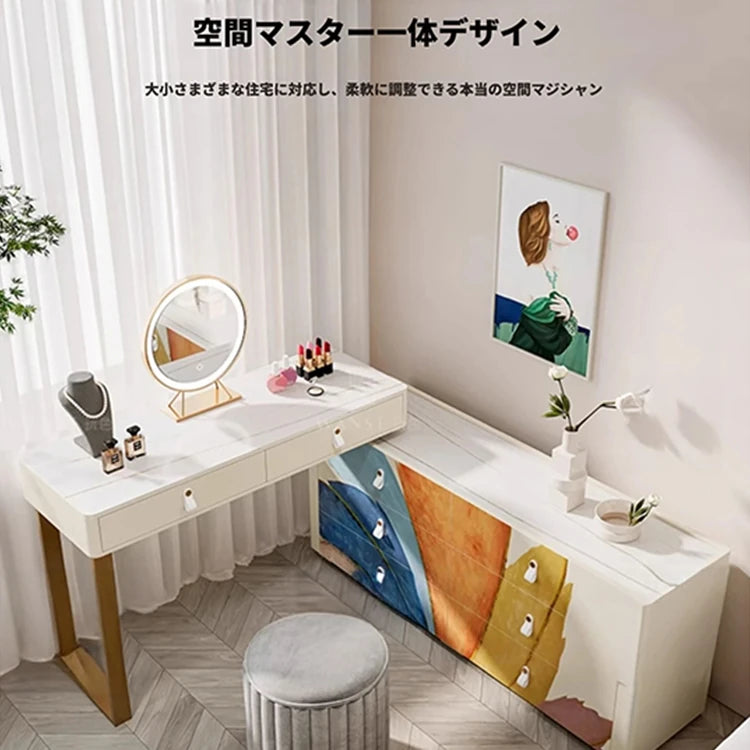 スタイリッシュなパイン材メイクアップテーブル｜セラミック・ステンレス・ガラス仕様｜洗練されたデザインでおしゃれなインテリアに最適 fws-4585