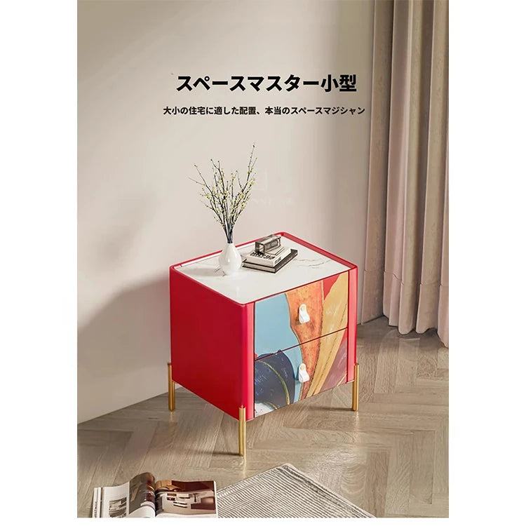 カラフルなデザインのパイン材・セラミック・ステンレスナイトテーブル - おしゃれな寝室インテリアに最適！ fws-4586