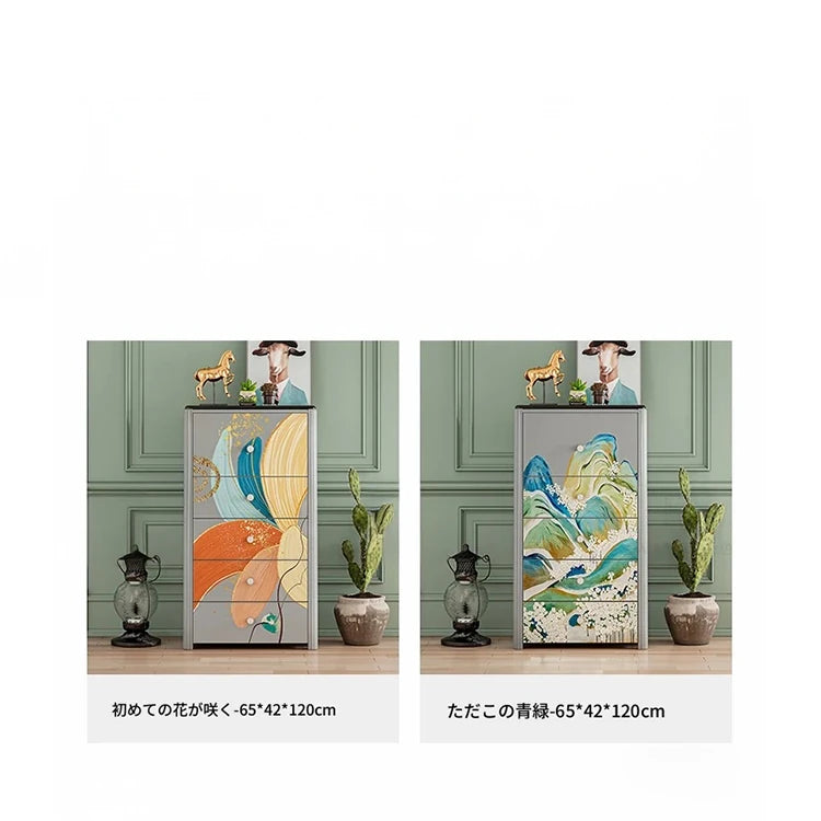 無垢材とステンレス、大理石仕上げのカラフルデザインキャビネット - おしゃれで機能的な収納家具 fws-4587