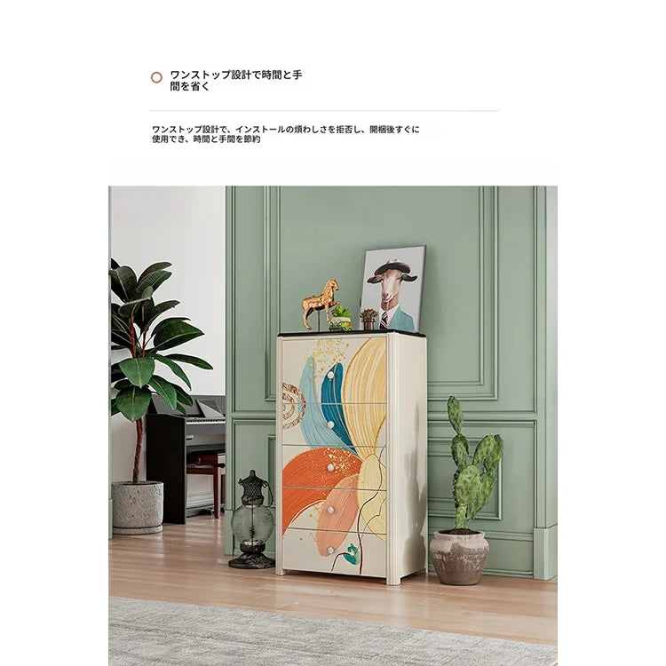 無垢材とステンレス、大理石仕上げのカラフルデザインキャビネット - おしゃれで機能的な収納家具 fws-4587