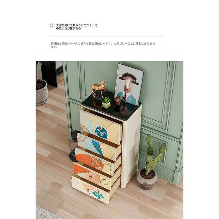 無垢材とステンレス、大理石仕上げのカラフルデザインキャビネット - おしゃれで機能的な収納家具 fws-4587