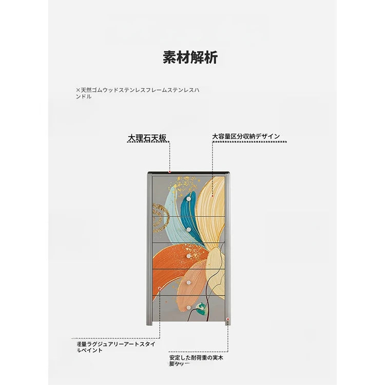無垢材とステンレス、大理石仕上げのカラフルデザインキャビネット - おしゃれで機能的な収納家具 fws-4587