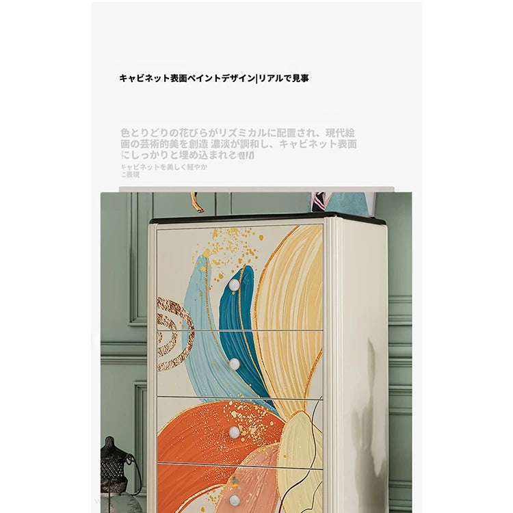 無垢材とステンレス、大理石仕上げのカラフルデザインキャビネット - おしゃれで機能的な収納家具 fws-4587