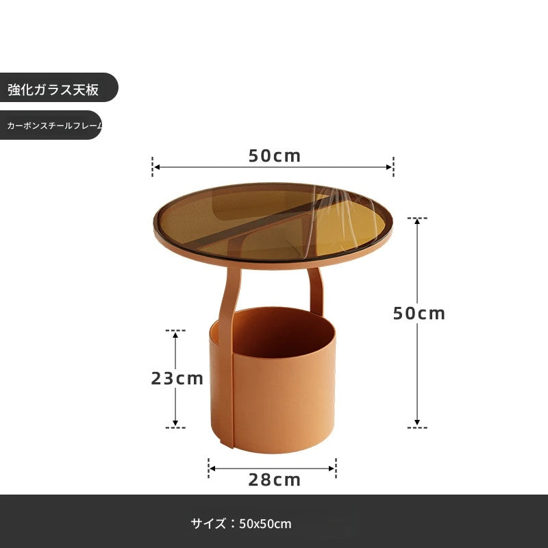 おしゃれなセンターテーブル - 強化ガラス天板＆スタイリッシュオレンジベースのサイドテーブル fxmj-3056