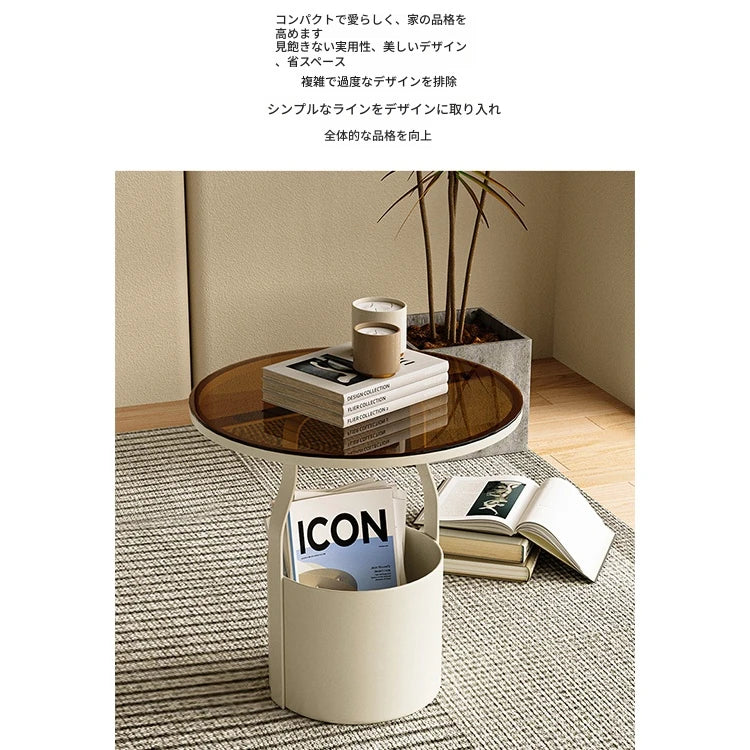おしゃれなセンターテーブル - 強化ガラス天板＆スタイリッシュオレンジベースのサイドテーブル fxmj-3056