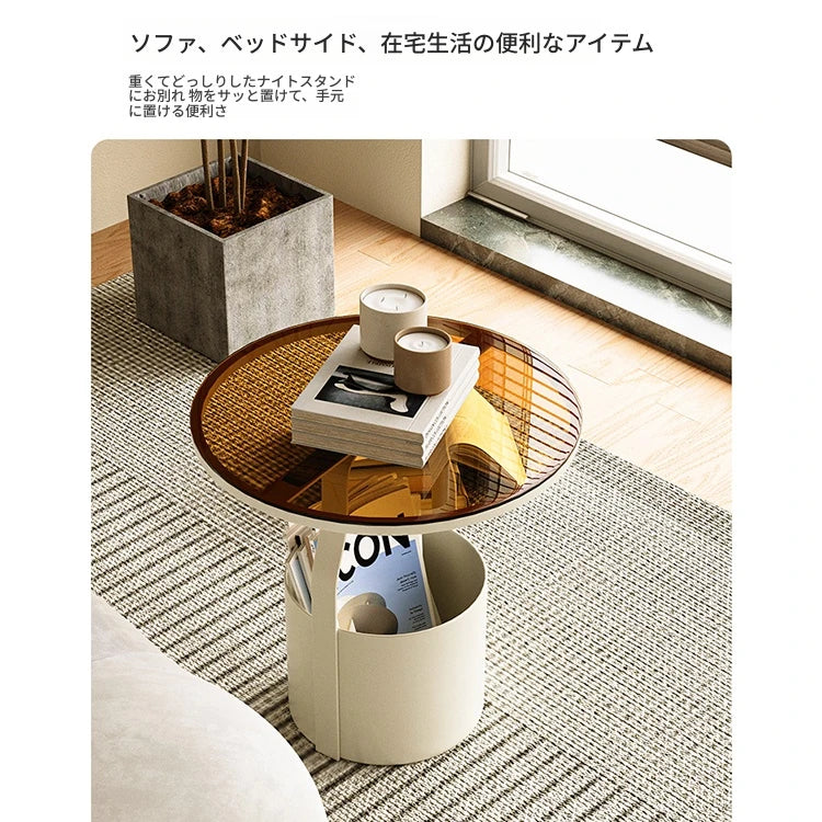 おしゃれなセンターテーブル - 強化ガラス天板＆スタイリッシュオレンジベースのサイドテーブル fxmj-3056