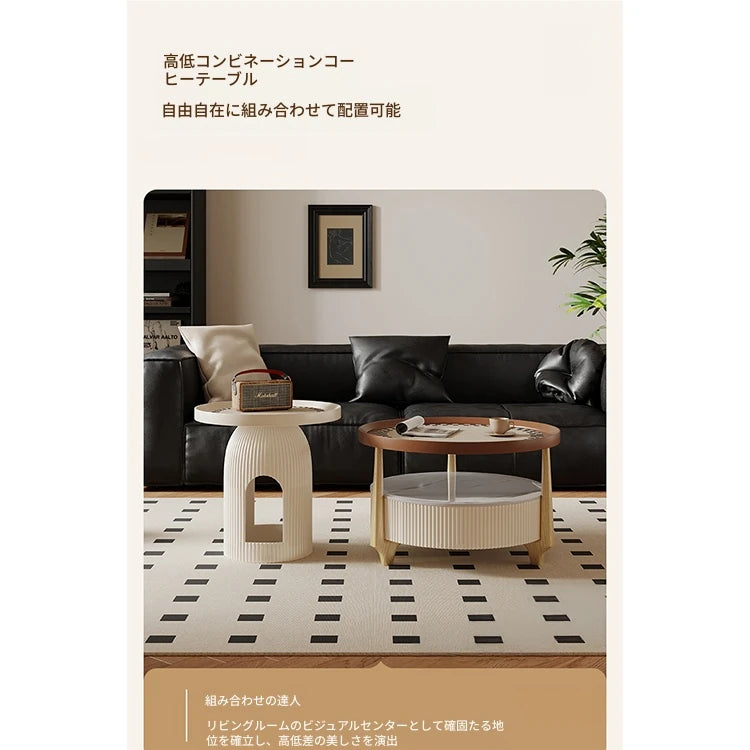 モダンデザイン センターテーブル セラミック＆無垢材使用 おしゃれなリビング家具 2点セット fxxrj-3160