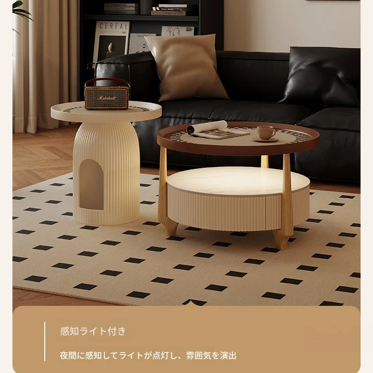 モダンデザイン センターテーブル セラミック＆無垢材使用 おしゃれなリビング家具 2点セット fxxrj-3160