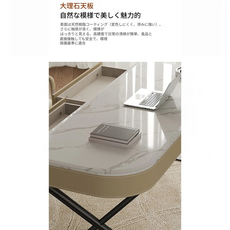 モダンデザインの多層板大理石テーブル - パイン材＆合成皮革使用のスタイリッシュデスク fyd-5174