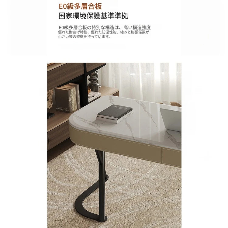 モダンデザインの多層板大理石テーブル - パイン材＆合成皮革使用のスタイリッシュデスク fyd-5174