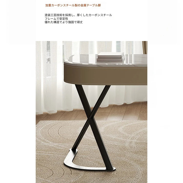 モダンデザインの多層板大理石テーブル - パイン材＆合成皮革使用のスタイリッシュデスク fyd-5174