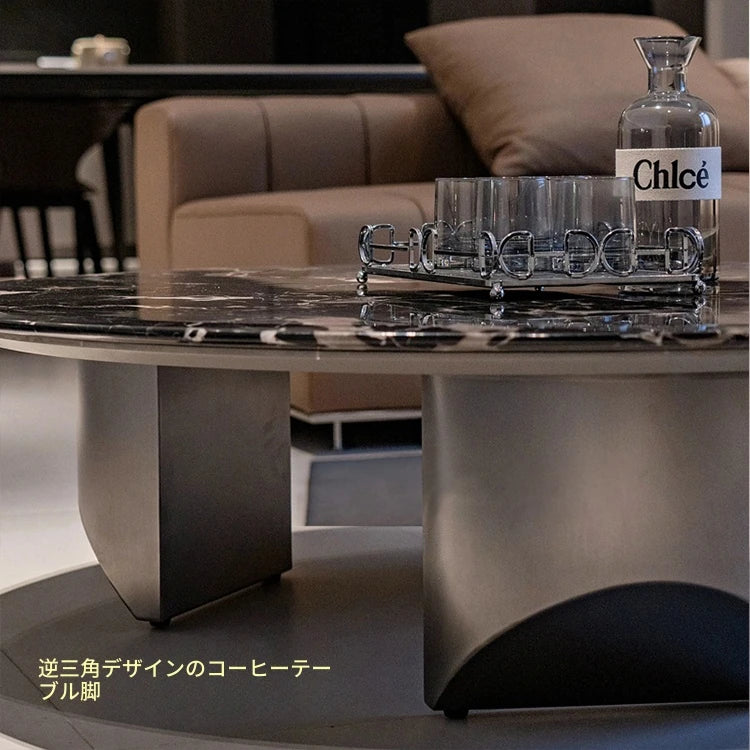 モダンな大理石センターテーブル | ステンレス製脚部付き | エレガントな多層板デザイン、リビングルームに最適！ fyeyj-5211