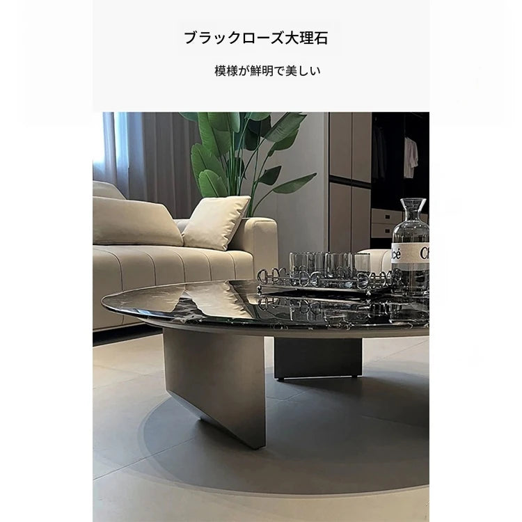 モダンな大理石センターテーブル | ステンレス製脚部付き | エレガントな多層板デザイン、リビングルームに最適！ fyeyj-5211