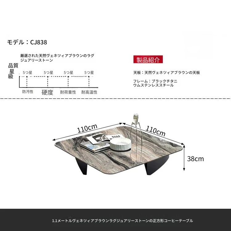 大理石とステンレスのセンターテーブル - モダンデザインでリビングに洗練された雰囲気を演出！ fyeyj-5216