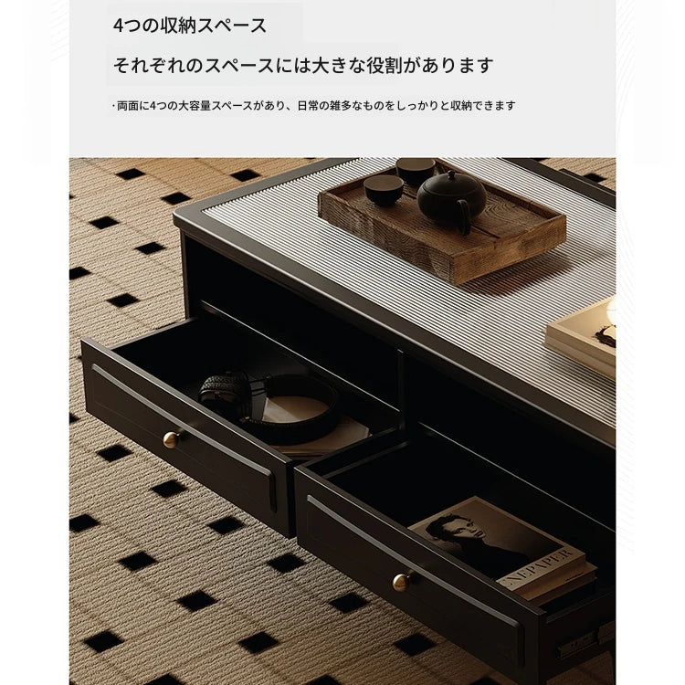 強化ガラスと銅のセンターテーブル - モダンデザインで収納力抜群！完璧なリビング空間を演出 fymj-4843