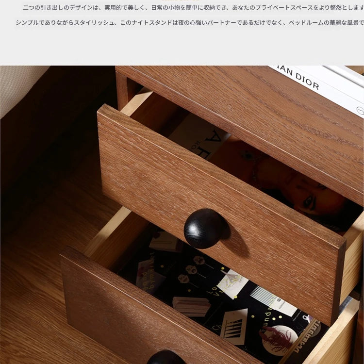 アッシュ材のシンプルなナイトテーブル｜収納力抜群の引き出し付きデザイン fzgf-3103