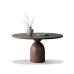 フレンチヴィンテージ実木ダイニングテーブル ウォールナット色 ラウンド型 セラミック天板円形テーブルhagst-1823