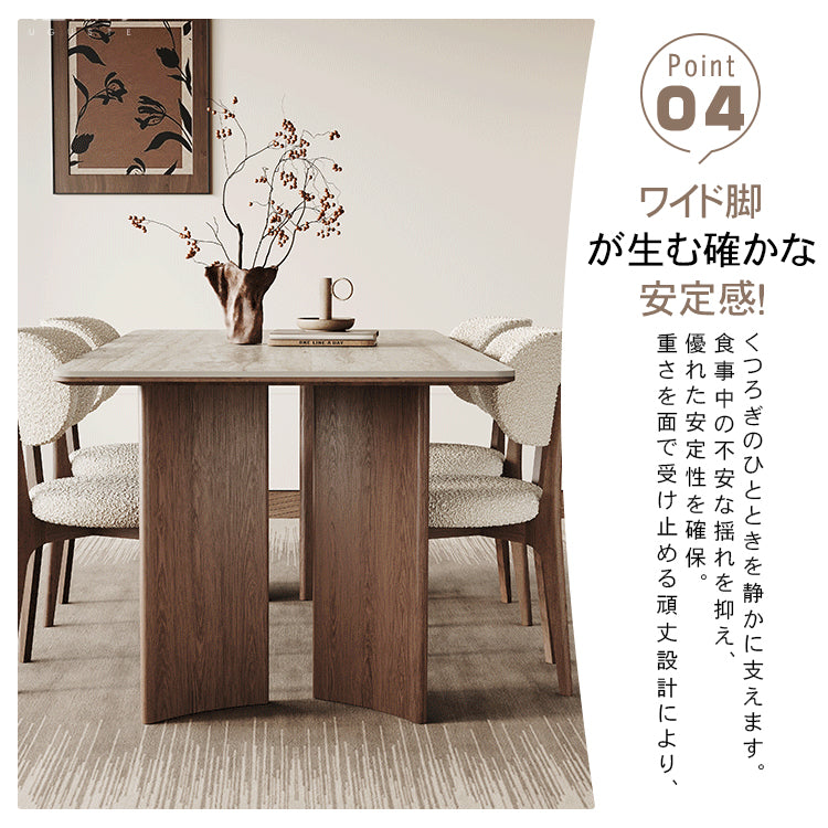 北欧風無垢材ダイニングテーブル 長方形 ホワイトアッシュ セラミック天板 洞石調デザイン hagst-3421