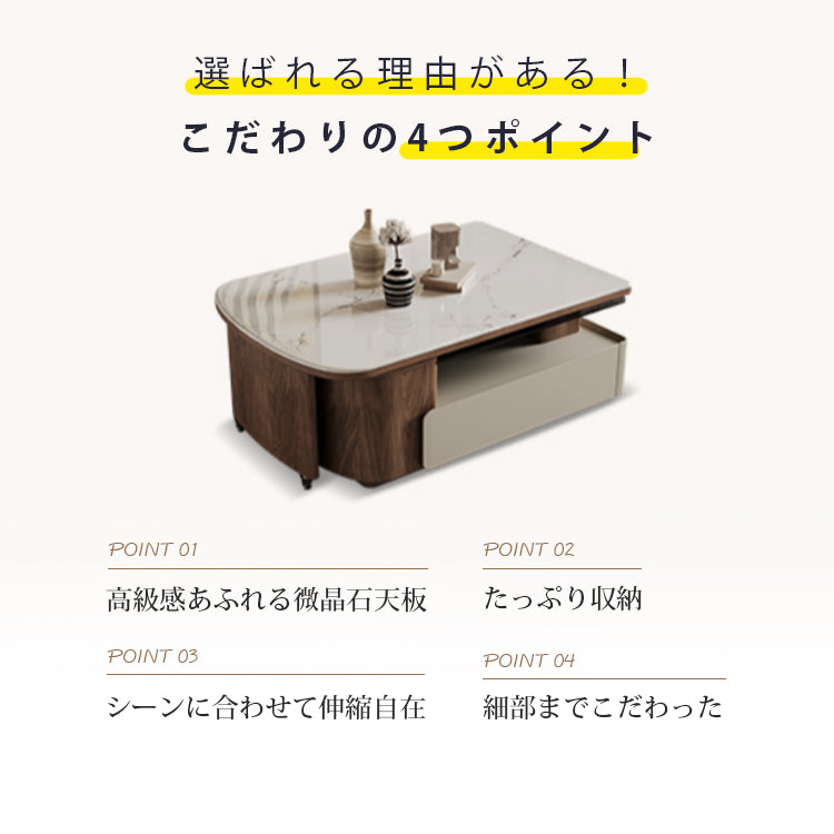 マイクロクリスタルストーン木目調ツートン伸縮収納付きスクエアコーヒーテーブルモダンリビング hagst-5543