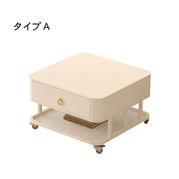 クリームカラー ネストテーブルセット｜キャスター付き 正方形 センターテーブル モダンラグジュアリー hagx-6858