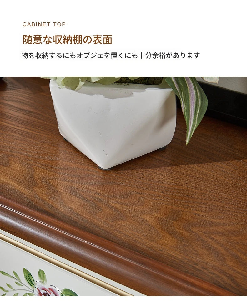 パイン材使用！エレガントな花柄キャビネット - おしゃれな収納家具で空間を彩る hfgxc-4863