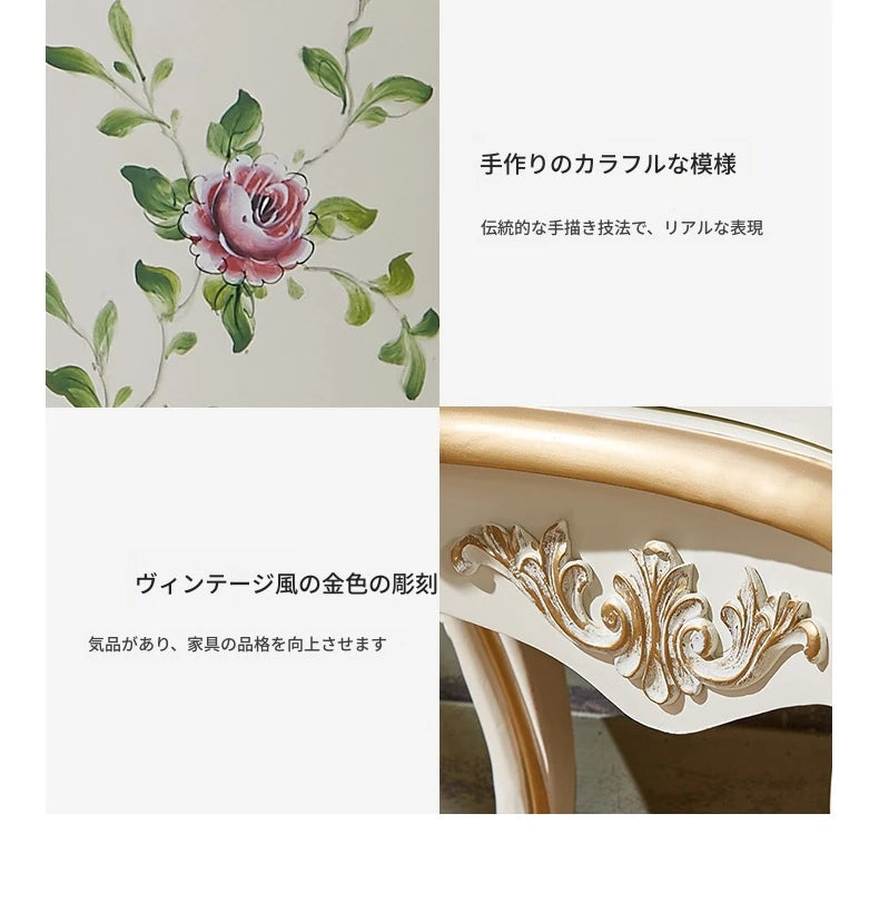 パイン材キャビネット - ヴィンテージ風フラワー装飾付き、収納力抜群のおしゃれ家具 hfgxc-4864