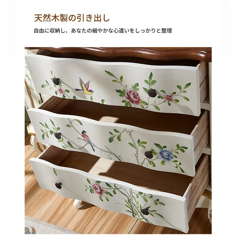 パイン材キャビネット - ヴィンテージ風フラワー装飾付き、収納力抜群のおしゃれ家具 hfgxc-4864