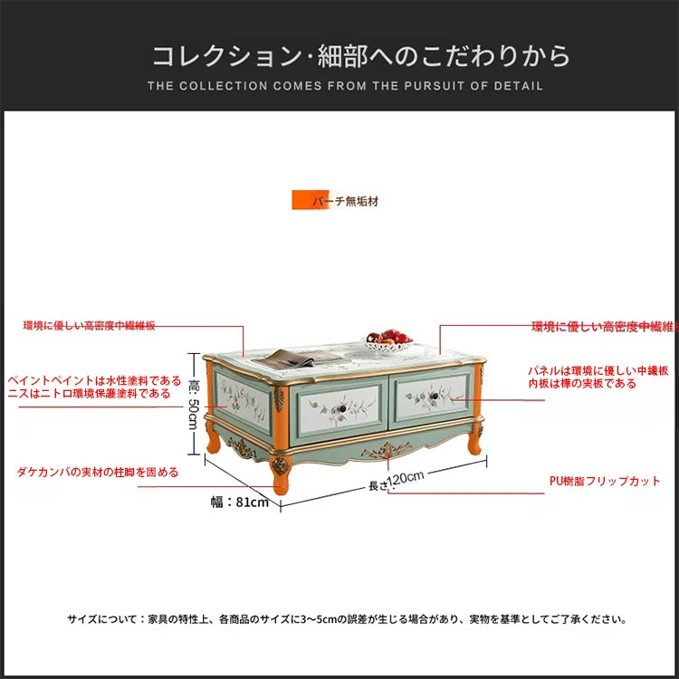 カバノキ製おしゃれなセンターテーブル｜ビンテージ調の美しいデザインと収納付き hfgxc-4875