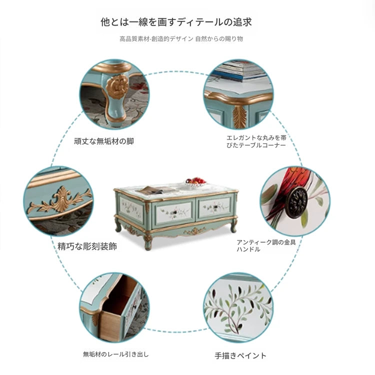 カバノキ製おしゃれなセンターテーブル｜ビンテージ調の美しいデザインと収納付き hfgxc-4875
